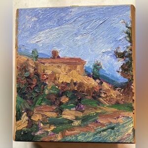 Impressionist Landscape - Oil on Vintage Wood Cigar Box